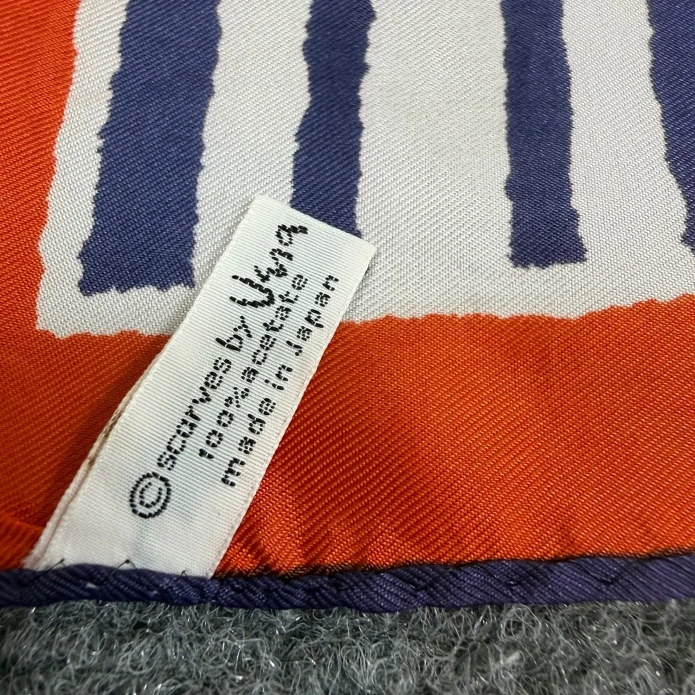 Vintage Vera Neumann Scarf Orange Navy Blue White Striped Square Acetate Japan